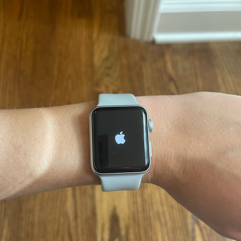 38mm Apple Watch Series 3 + Charger Chord | Silver Watch Face + Gray Band